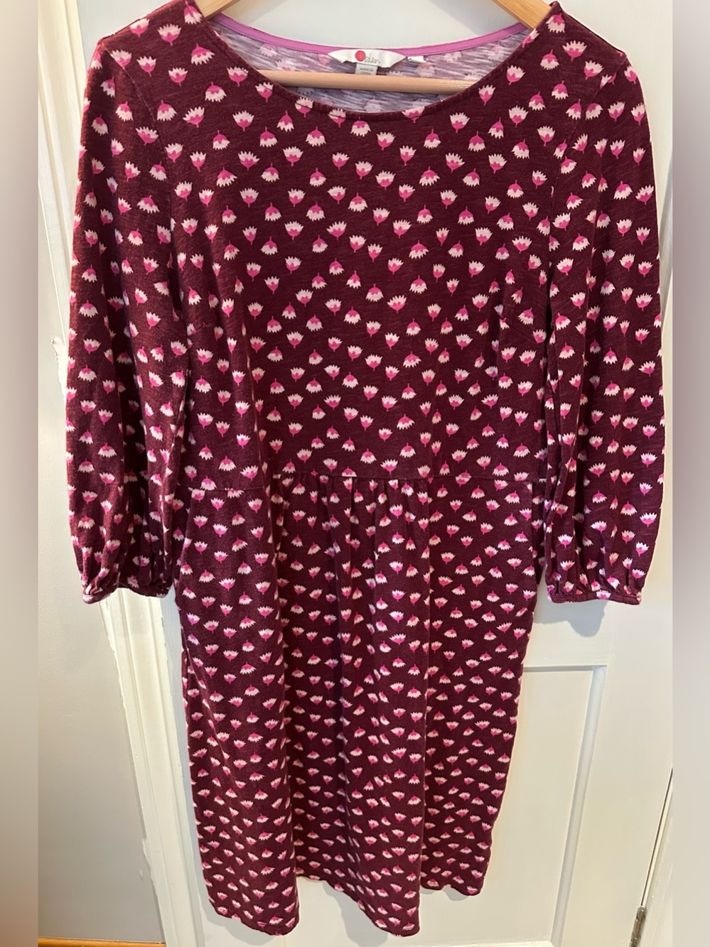 Boden Burgundy Dress with Pink Floral Motif